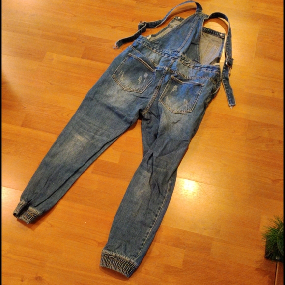 Distressed Denim Overalls Joggers - Picture 2 of 2